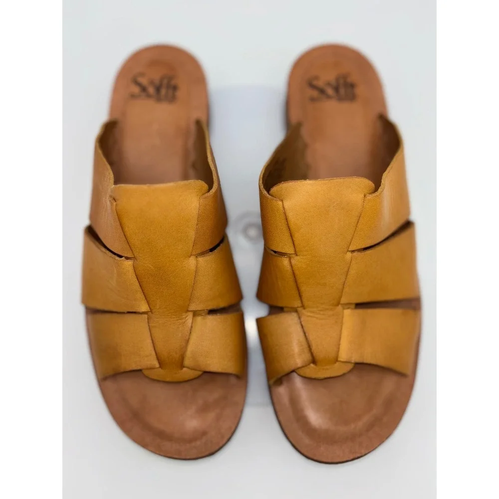 SOFFT Leather Fisherman Sandal Shoe Slide Granola Almeda Tan Woven Mule Flat 9 - Picture 3 of 8